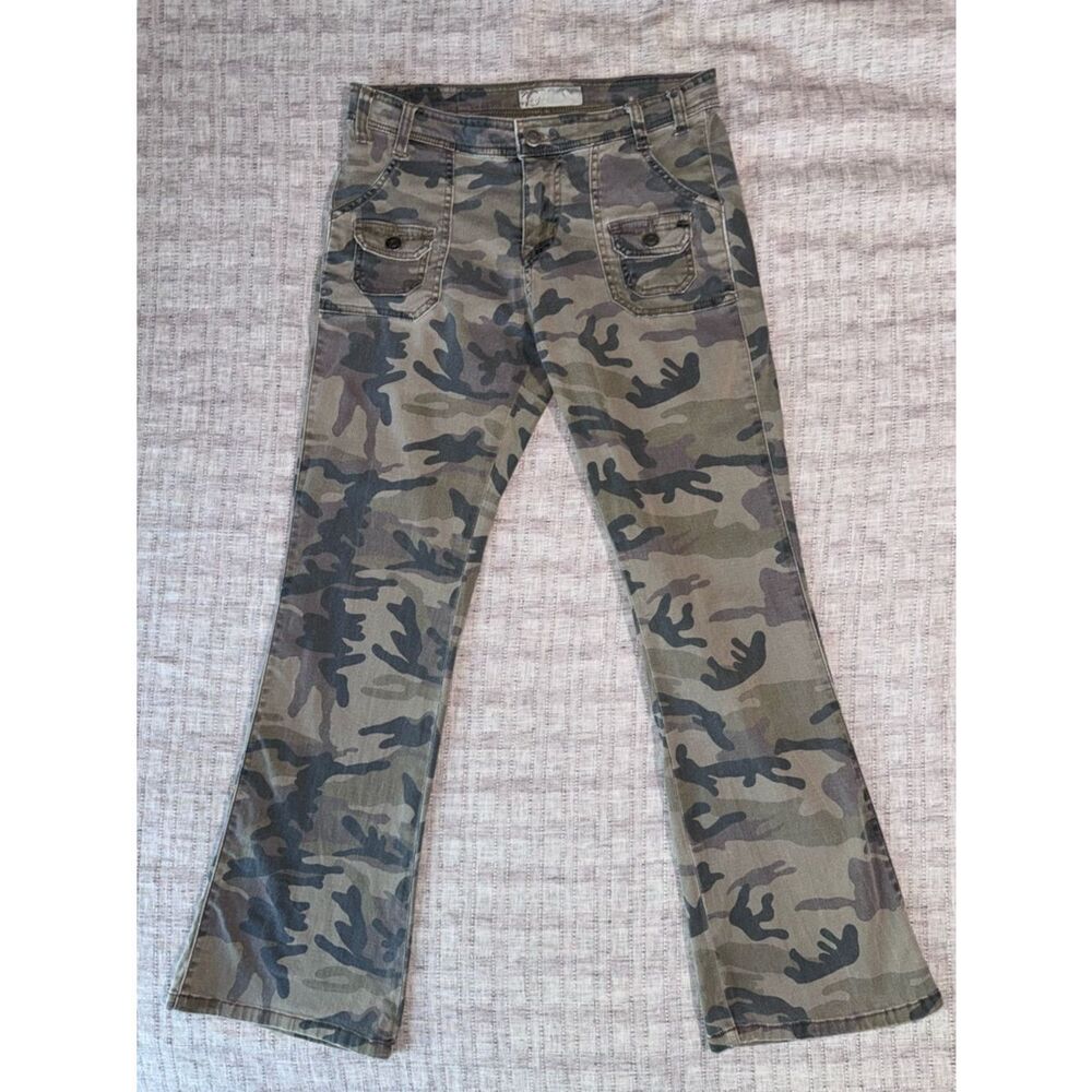 Duplex Y2k / 90s Style Olive Camouflage Bootcut Flare Jeans. Size 8 Petite